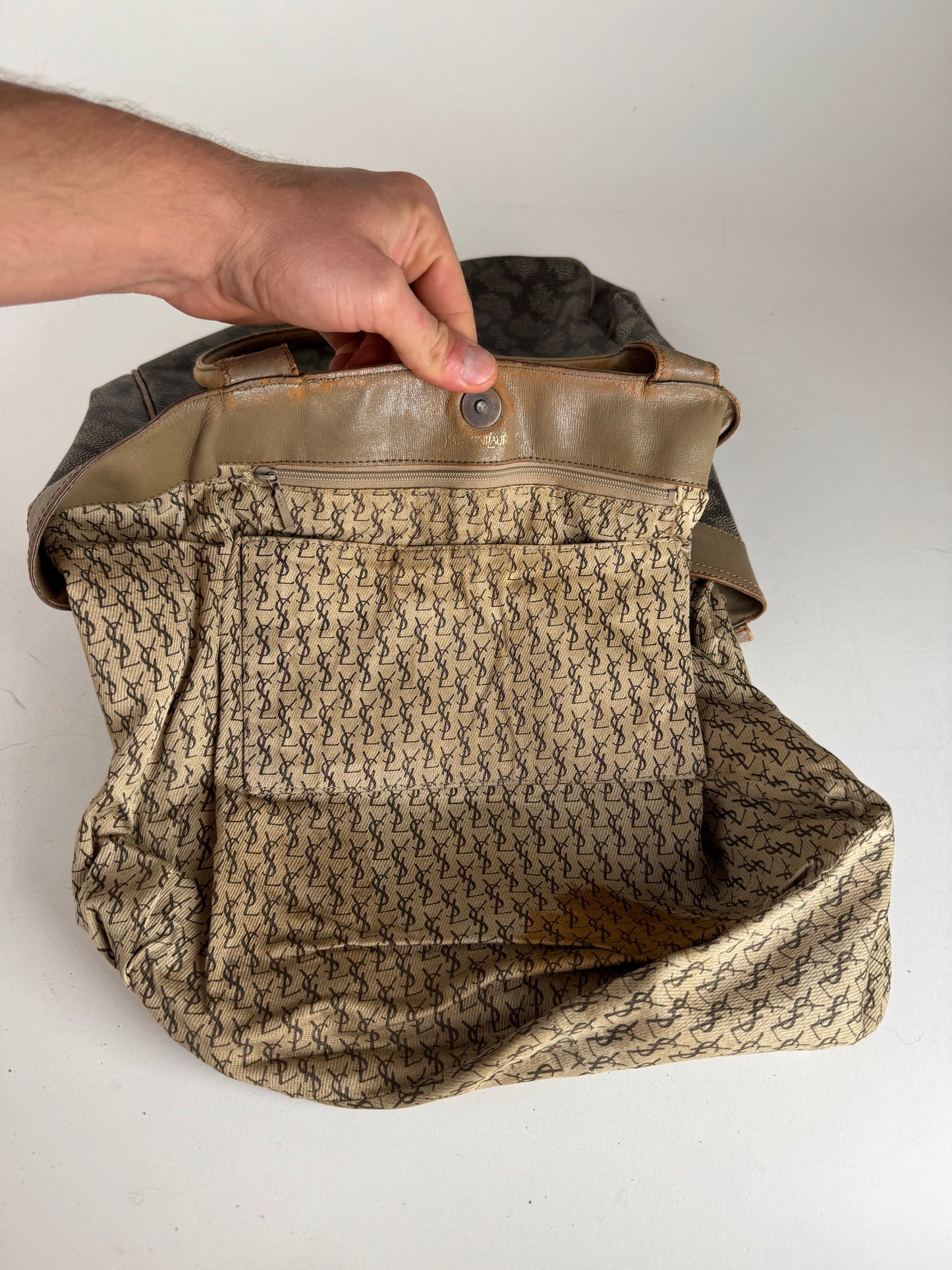 Vintage Yves Saint Laurent Monogram Leather Shopper grey/black