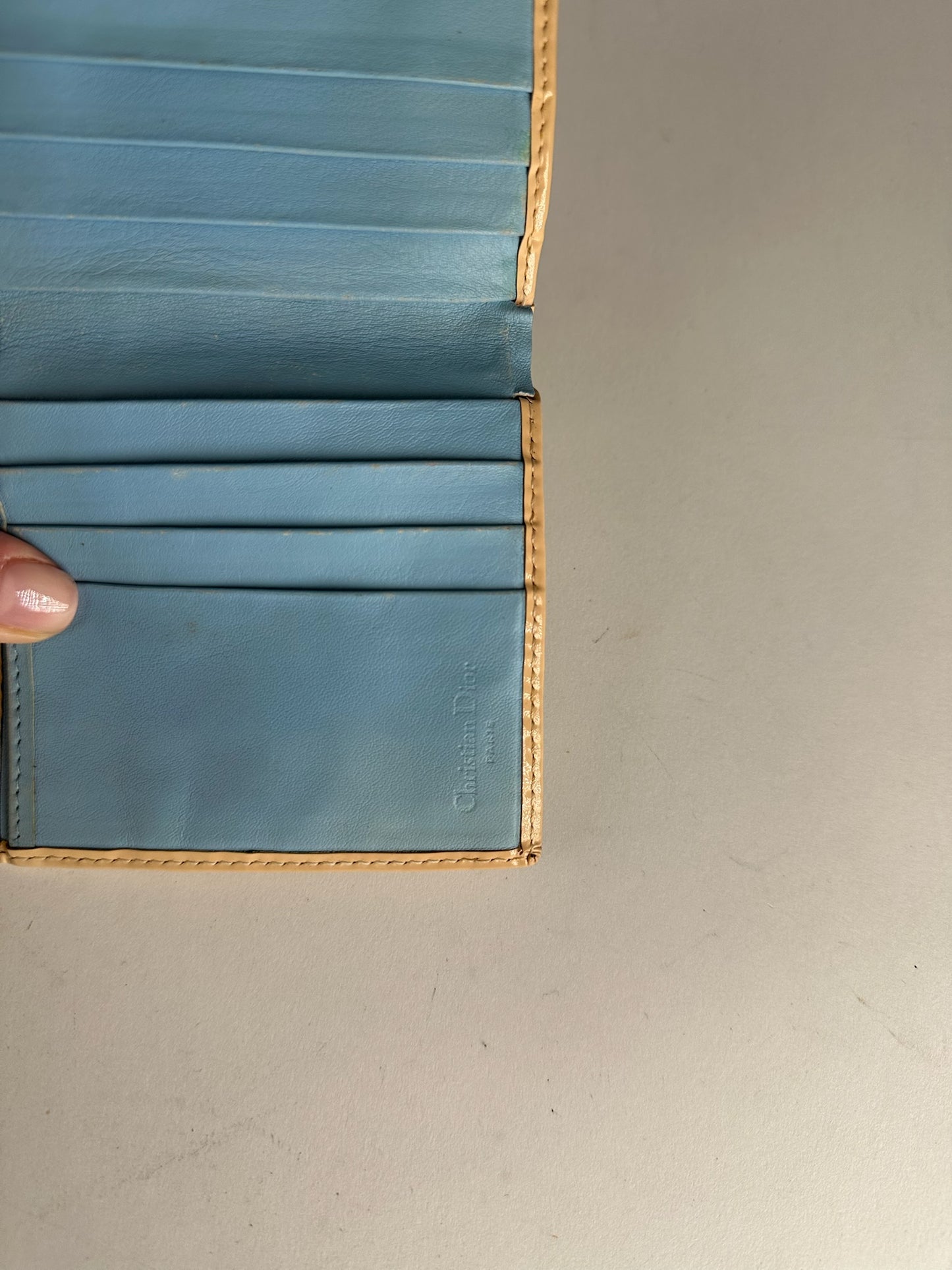 Vintage Dior Oblique Monogram Leather Wallet White blue