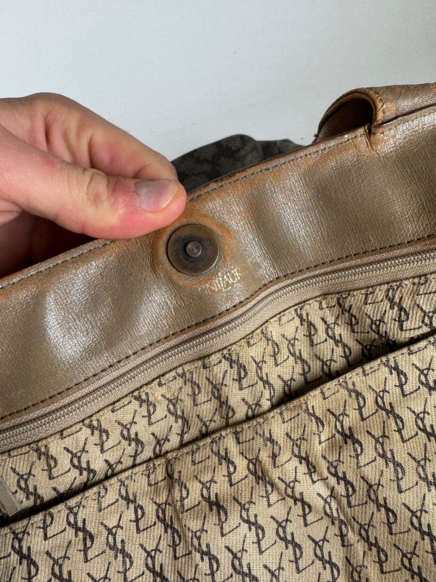 Vintage Yves Saint Laurent Monogram Leather Shopper grey/black