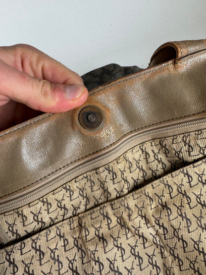 Vintage Yves Saint Laurent Monogram Leather Shopper grey/black