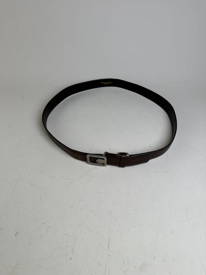 Vintage Dior Leather Belt Dark Brown Silver Buckle