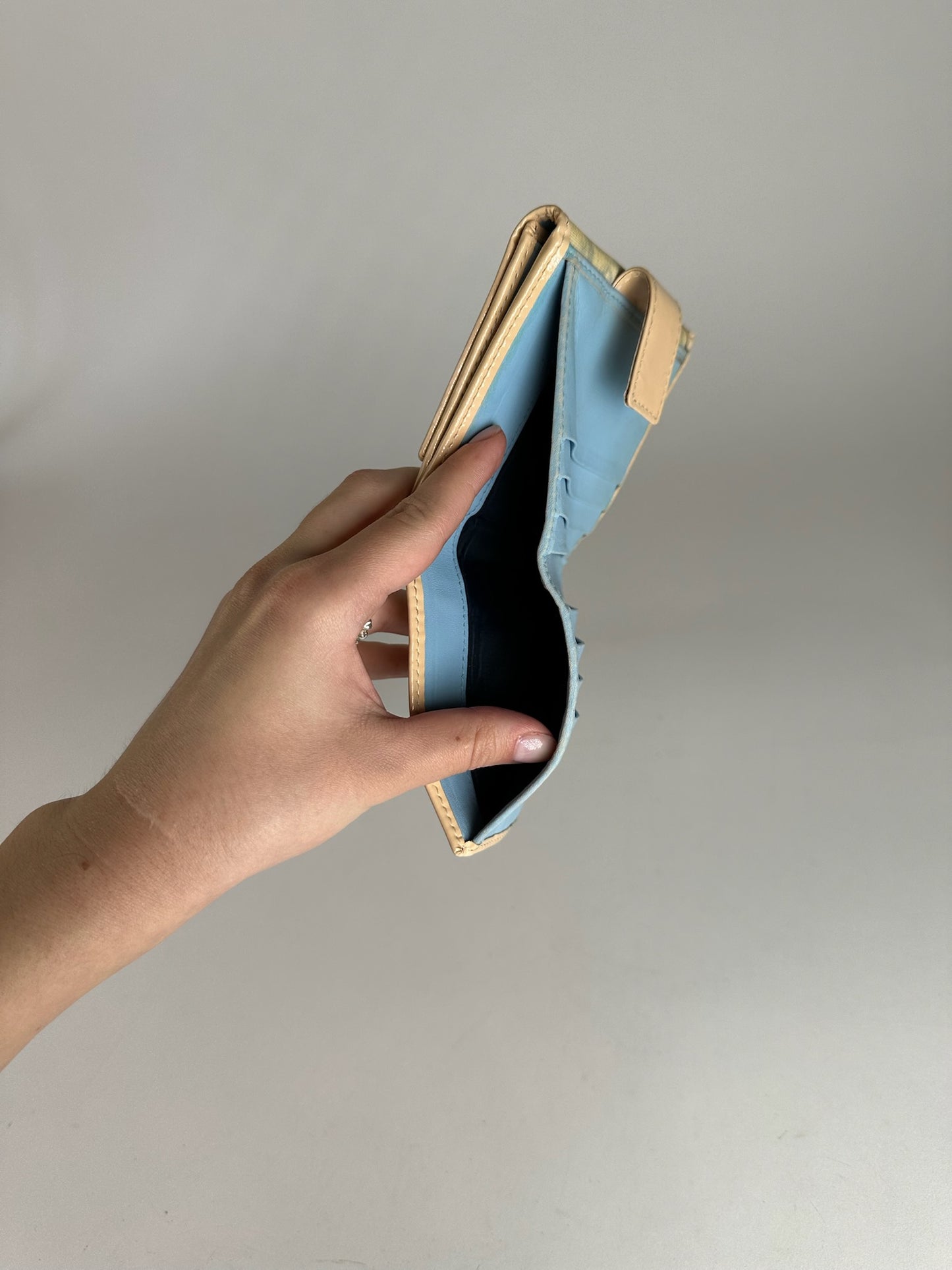 Vintage Dior Oblique Monogram Leather Wallet White blue