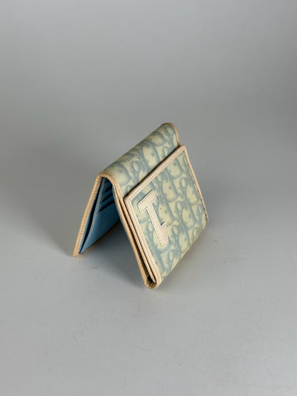 Vintage Dior Oblique Monogram Leather Wallet White blue