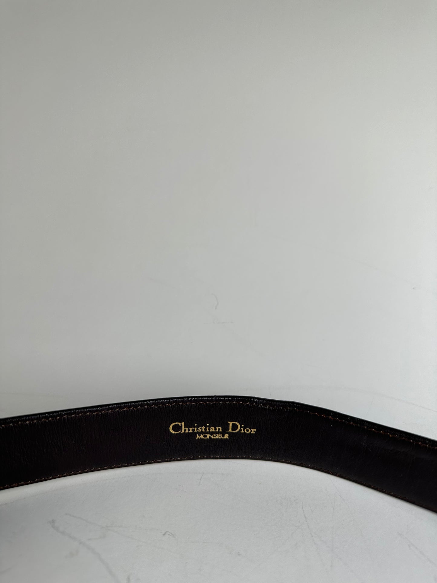 Vintage Dior Leather Belt Dark Brown Silver Buckle
