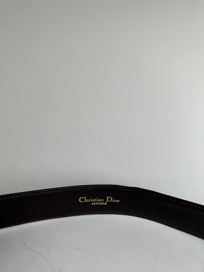 Vintage Dior Leather Belt Dark Brown Silver Buckle