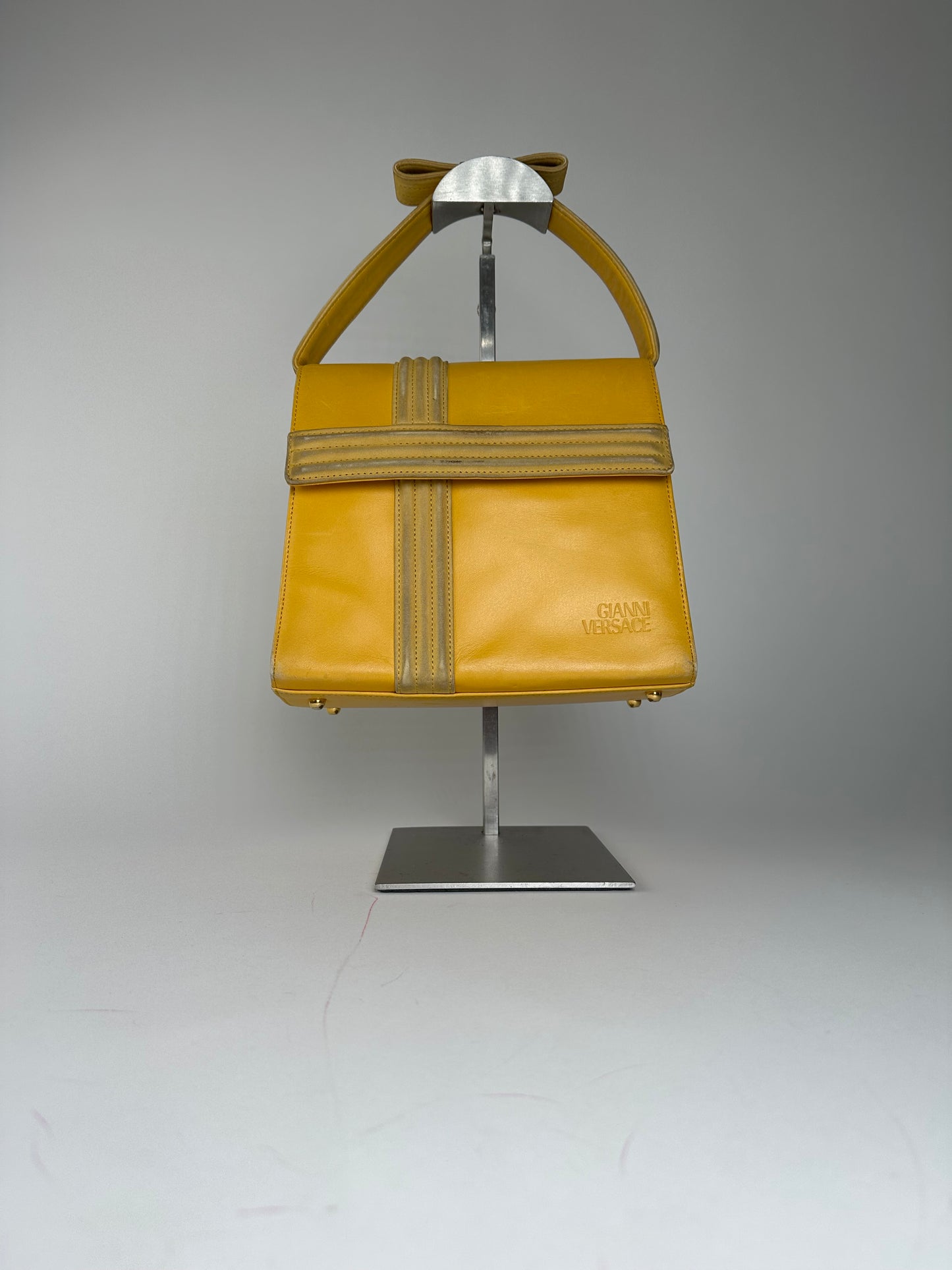 Vintage Gianni Versace Leather Handbag Yellow Grey