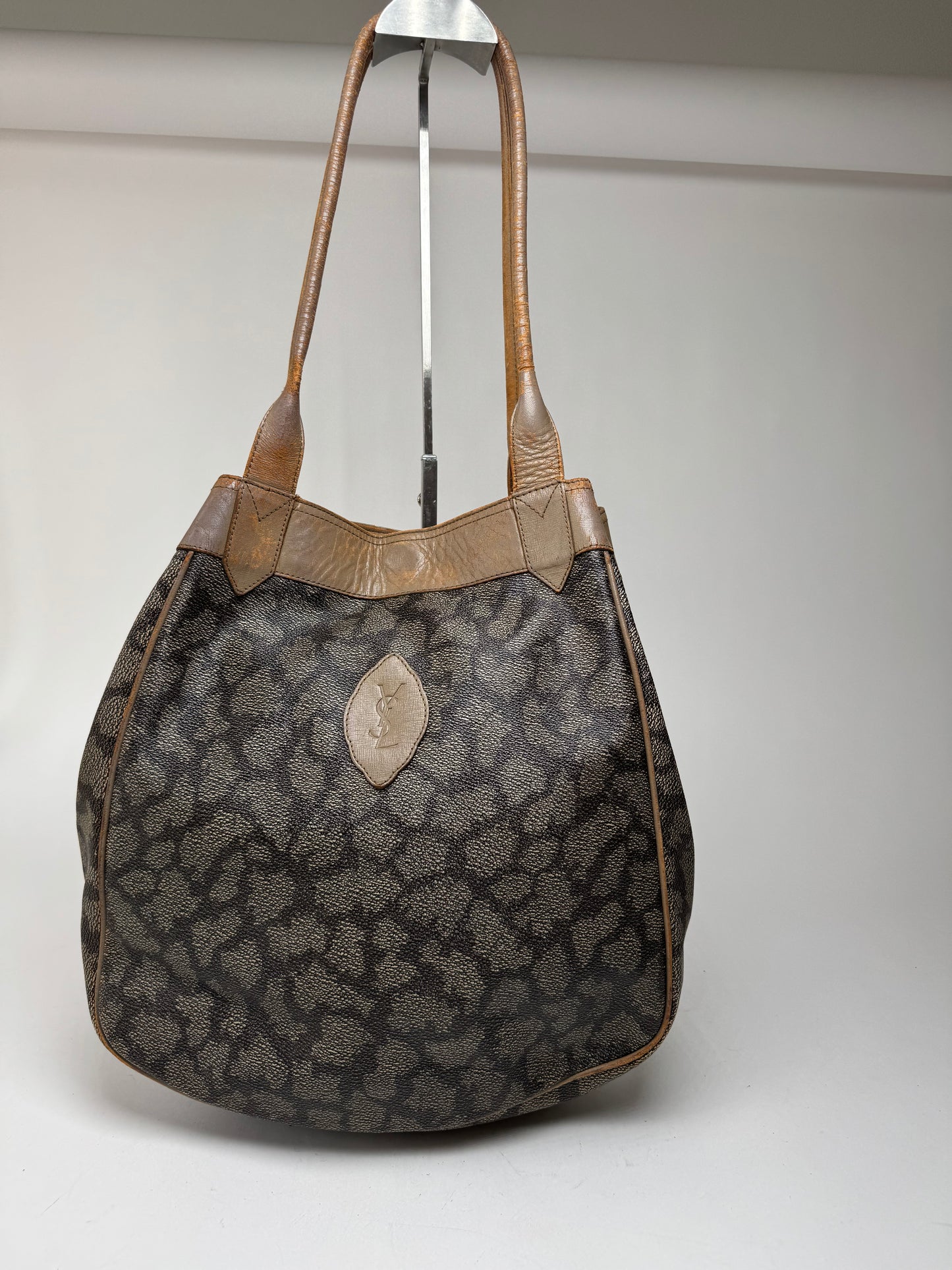 Vintage Yves Saint Laurent Monogram Leather Shopper grey/black