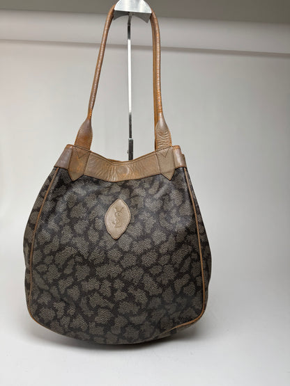 Vintage Yves Saint Laurent Monogram Leather Shopper grey/black