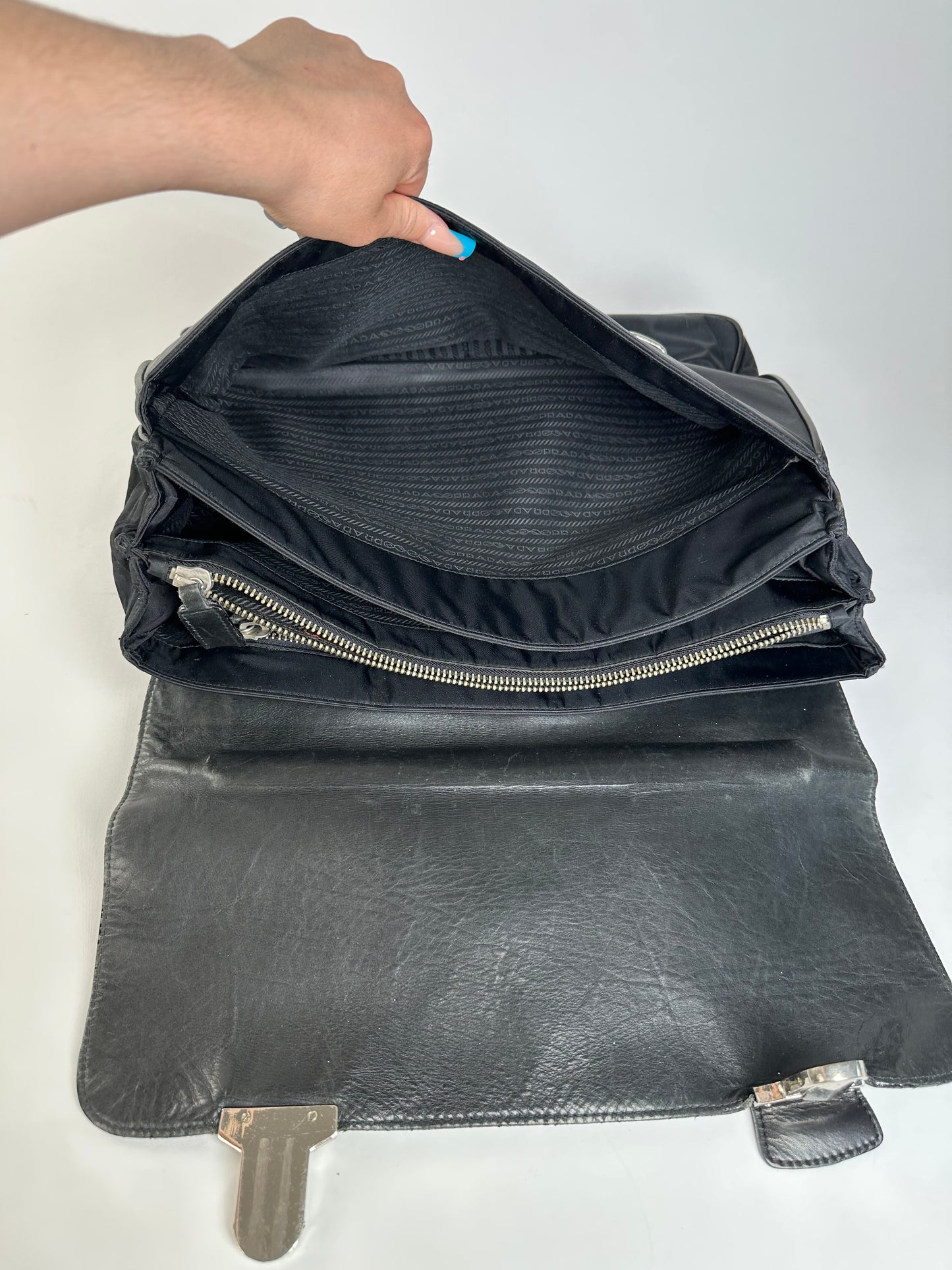 Vintage Prada Nylon Tote Bag Black Silver