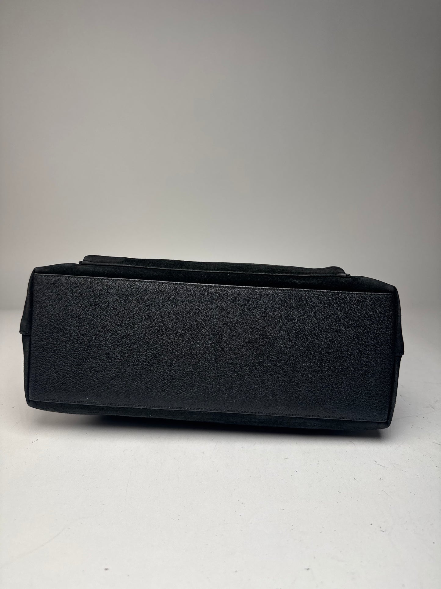 Vintage Gucci Bamboo Top Handle Suede Leather Bag black