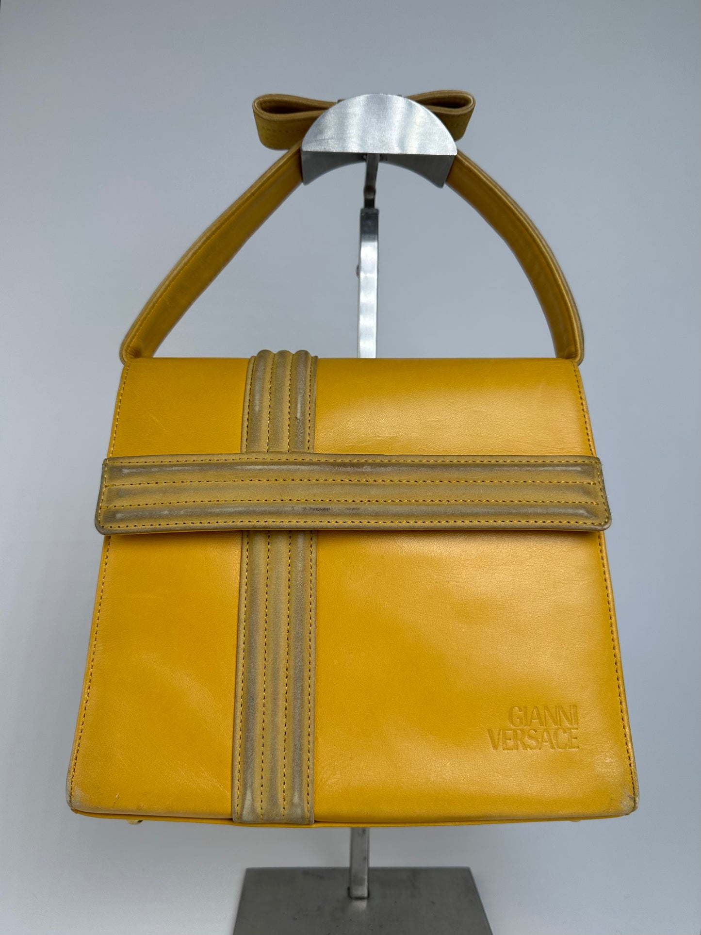 Vintage Gianni Versace Leather Handbag Yellow Grey