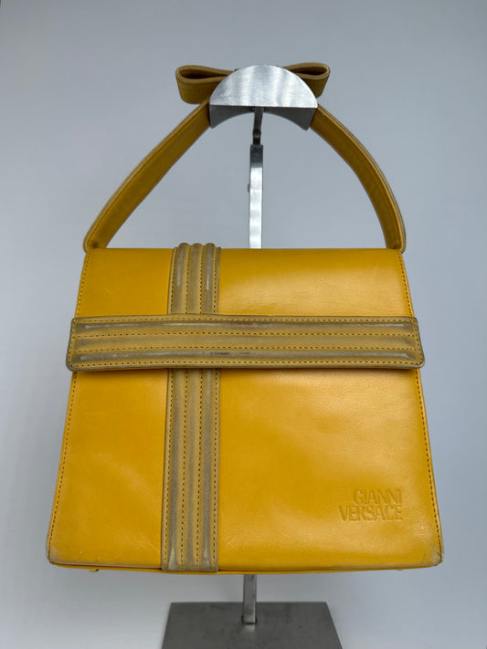 Vintage Gianni Versace Leather Handbag Yellow Grey