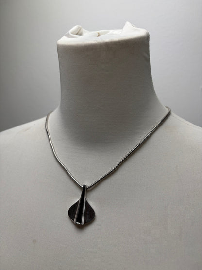 Vintage Givenchy Pendant Necklace Late 1970s Silver Black