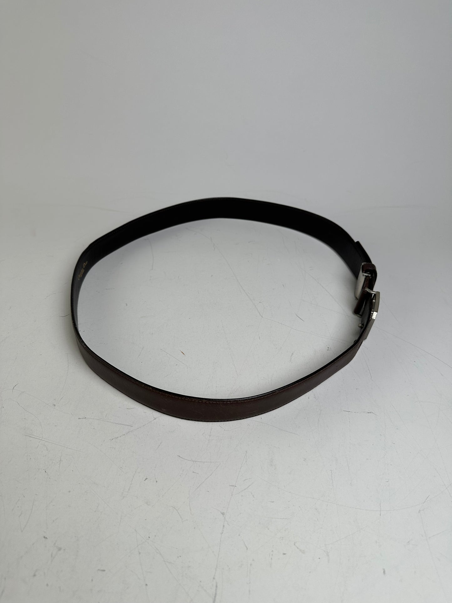 Vintage Dior Leather Belt Dark Brown Silver Buckle