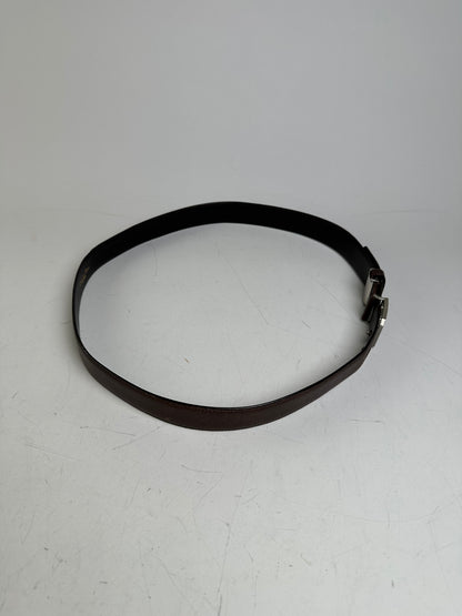 Vintage Dior Leather Belt Dark Brown Silver Buckle