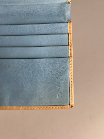Vintage Dior Oblique Monogram Leather Wallet White blue