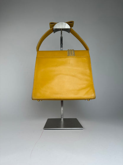Vintage Gianni Versace Leather Handbag Yellow Grey