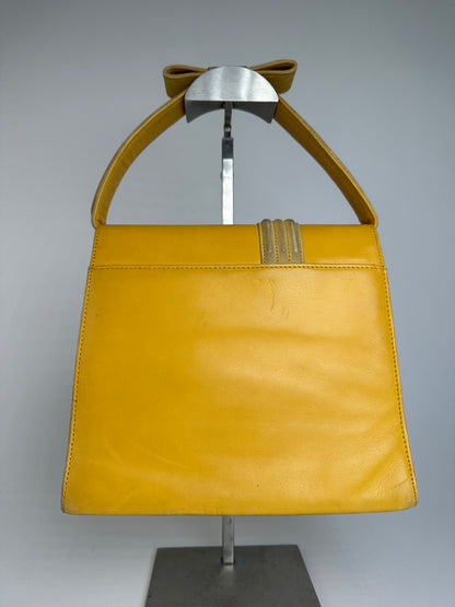 Vintage Gianni Versace Leather Handbag Yellow Grey
