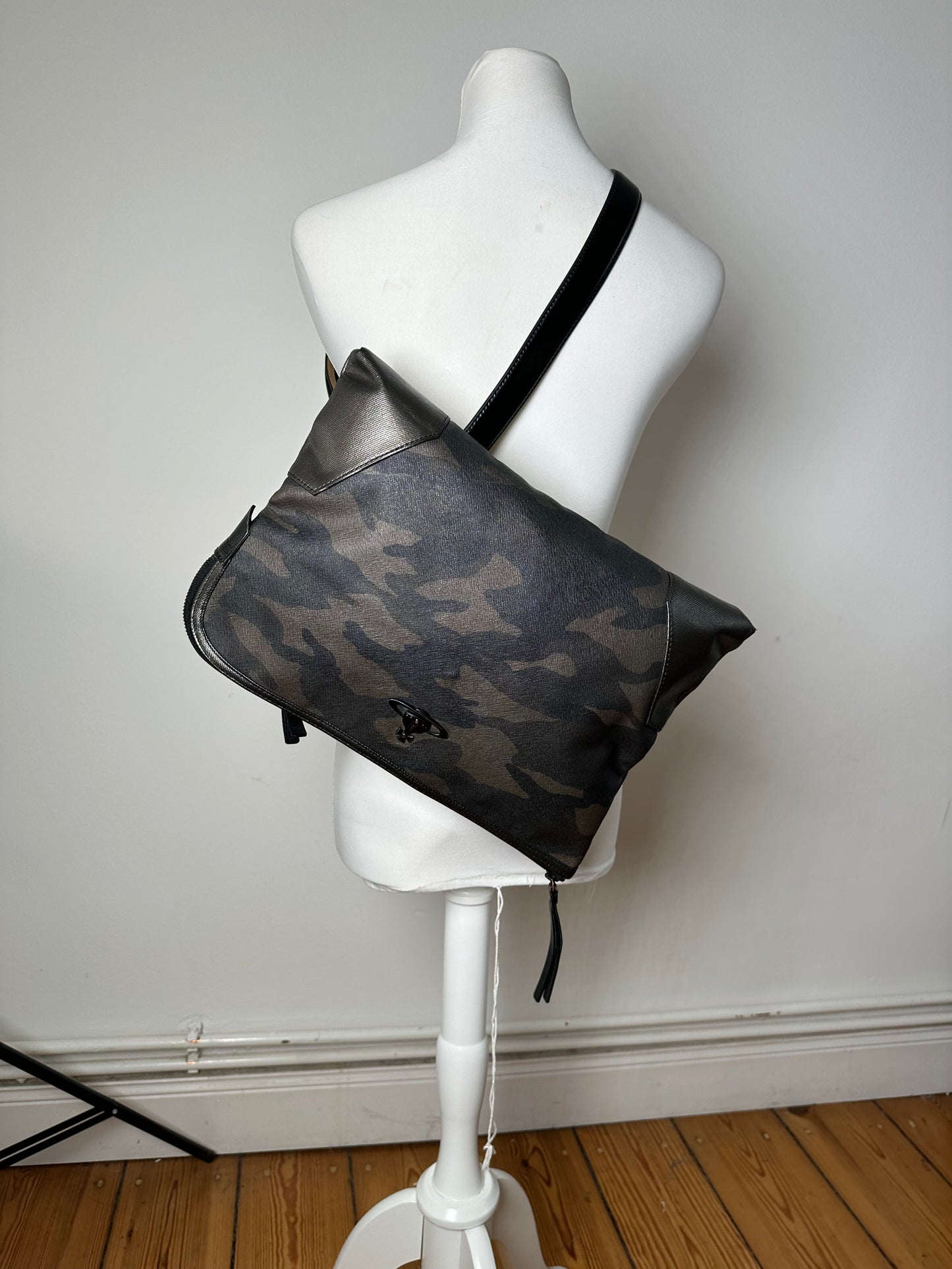 Vintage Vivienne Westwood Camouflage Leather Clutch / Belt Bah Khaki / Grey / Black