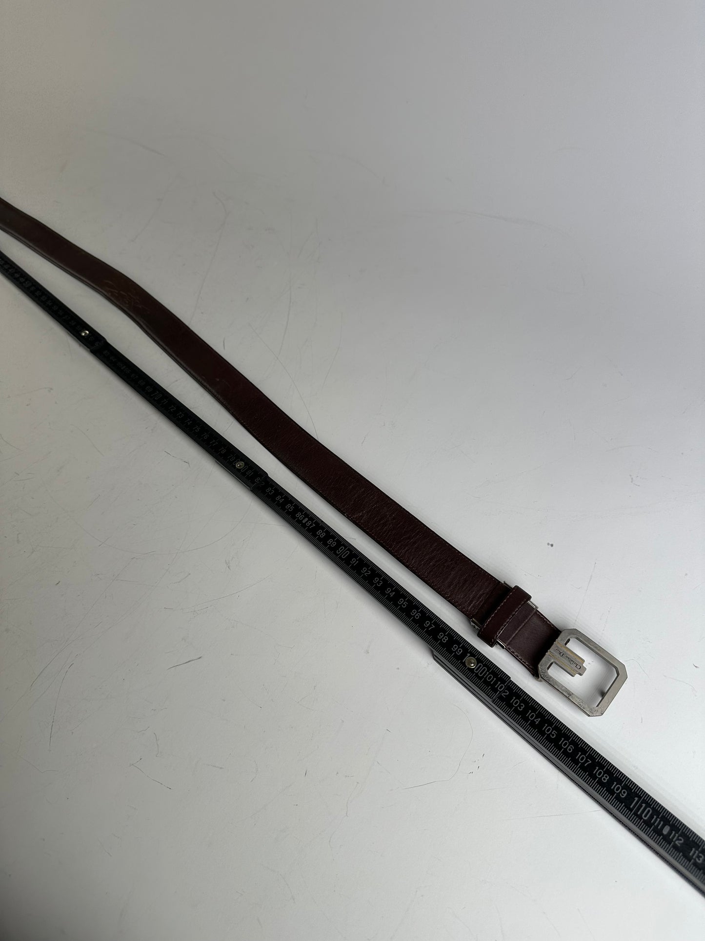 Vintage Dior Leather Belt Dark Brown Silver Buckle