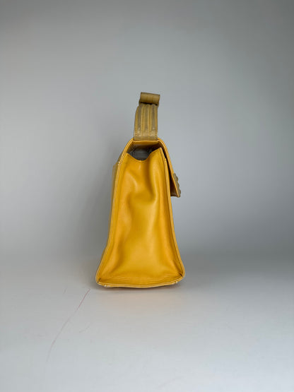 Vintage Gianni Versace Leather Handbag Yellow Grey