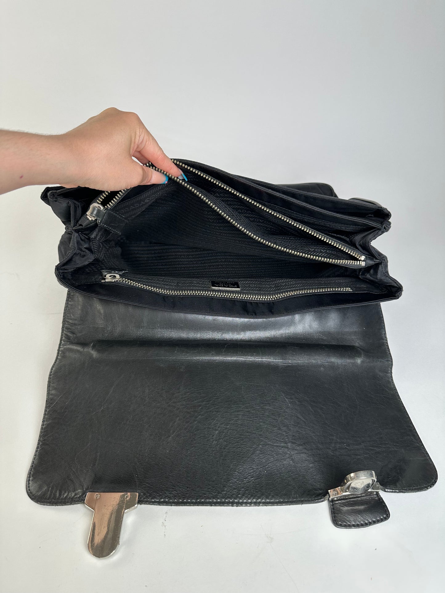 Vintage Prada Nylon Tote Bag Black Silver