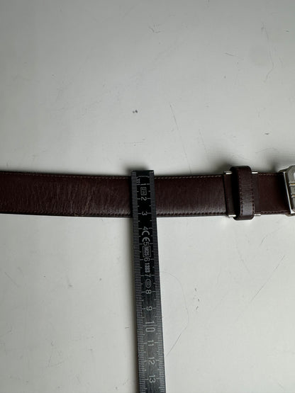 Vintage Dior Leather Belt Dark Brown Silver Buckle