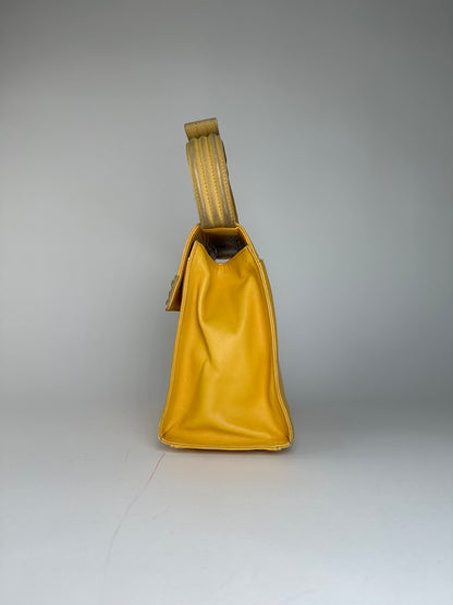 Vintage Gianni Versace Leather Handbag Yellow Grey