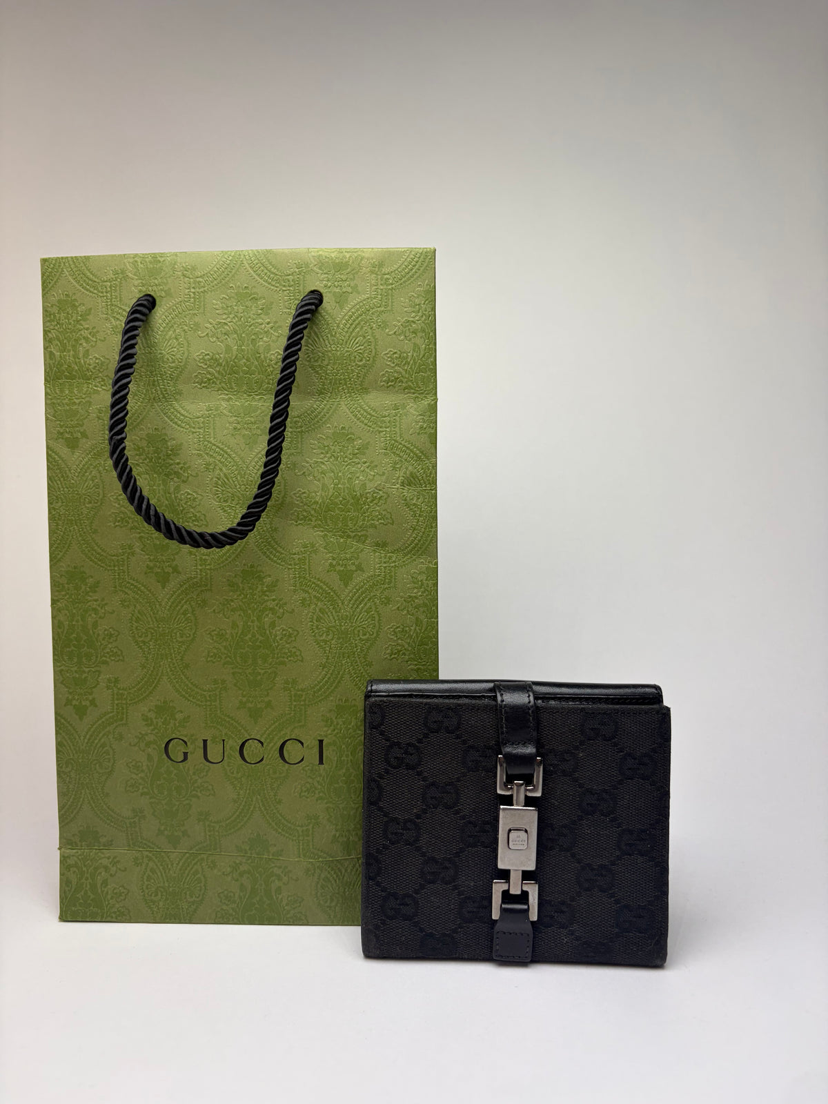 Vintage Gucci GG Canvas Bifold Wallet c. 2000s Black Silver