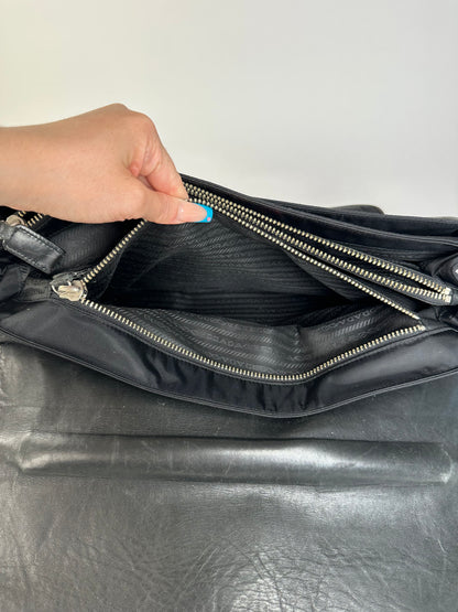Vintage Prada Nylon Tote Bag Black Silver