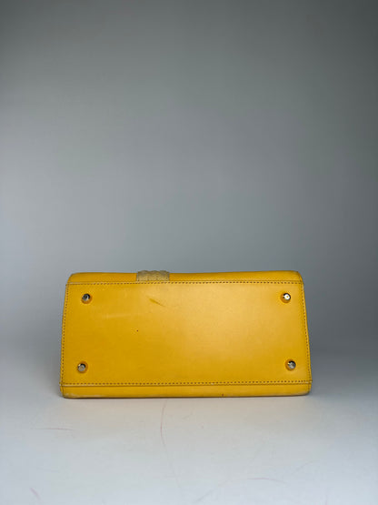 Vintage Gianni Versace Leather Handbag Yellow Grey