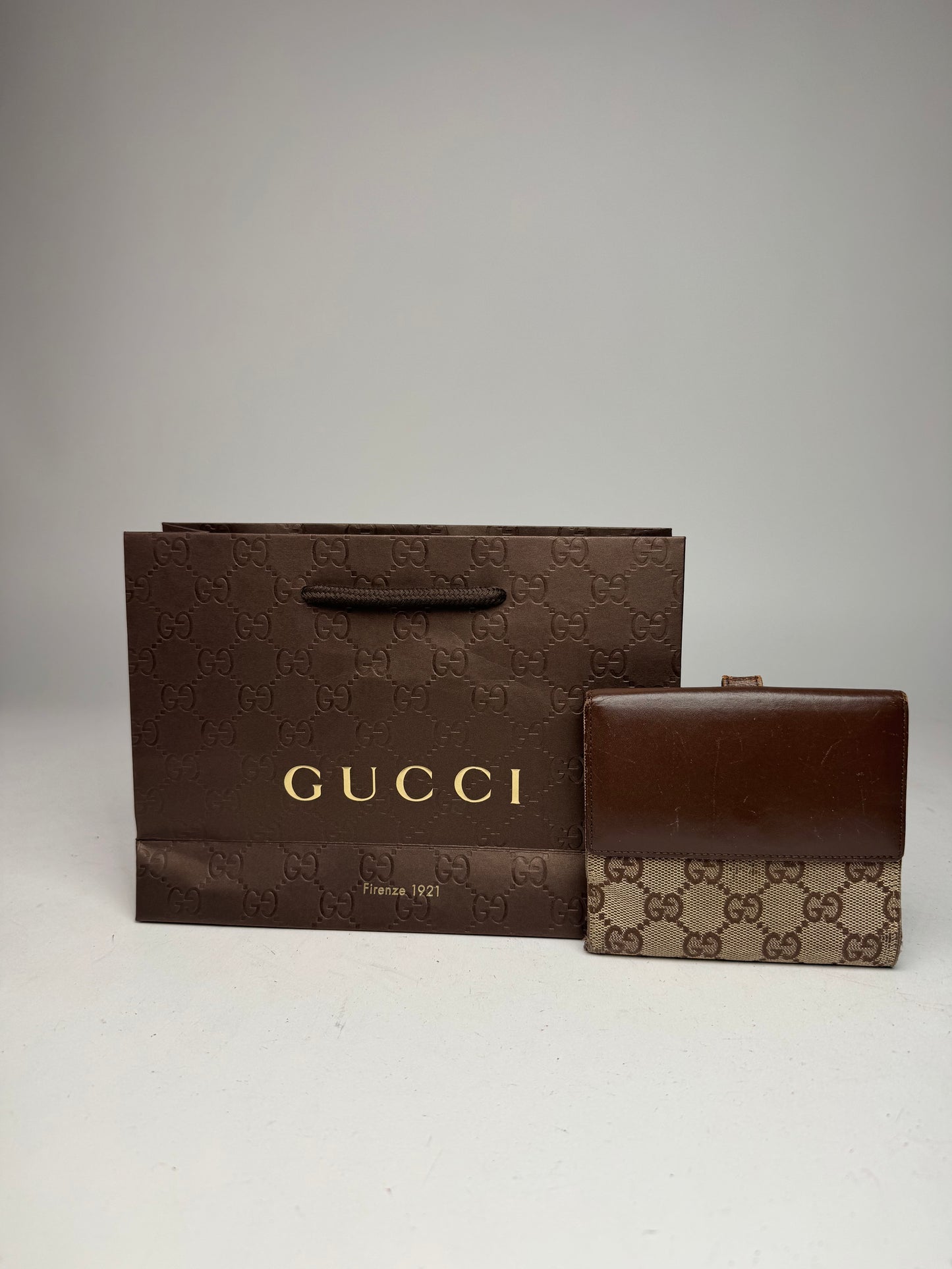 Vintage Gucci Jackie Line Monogram Leather Wallet beige brown