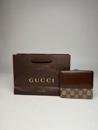 Vintage Gucci Jackie Line Monogram Leather Wallet beige brown