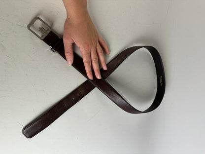 Vintage Dior Leather Belt Dark Brown Silver Buckle