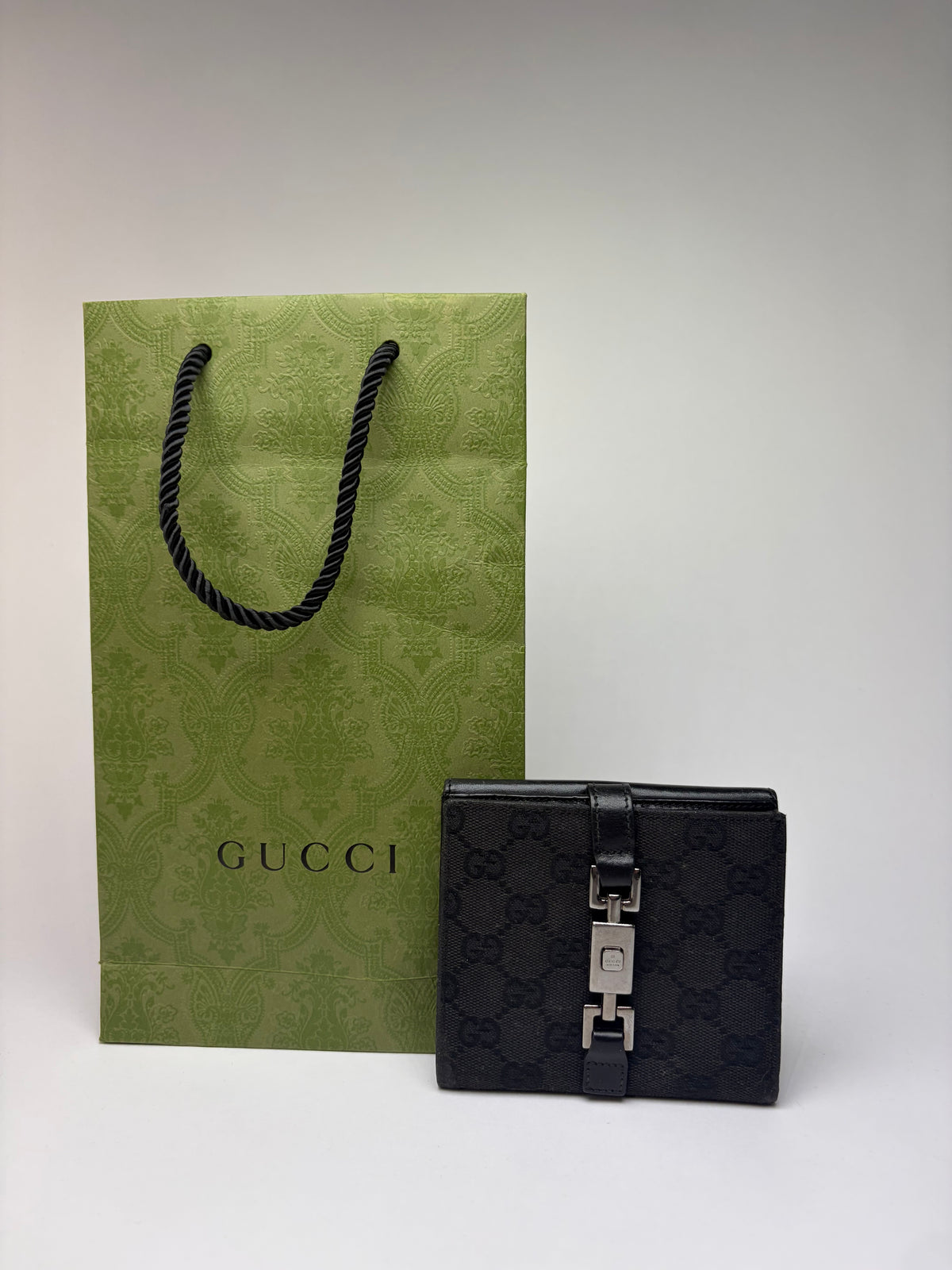Vintage Gucci GG Canvas Bifold Wallet c. 2000s Black Silver