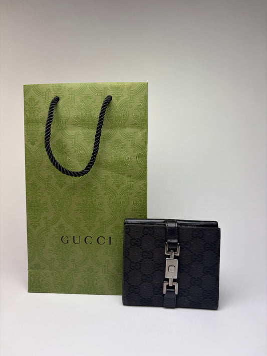 Vintage Gucci GG Canvas Bifold Wallet c. 2000s Black Silver