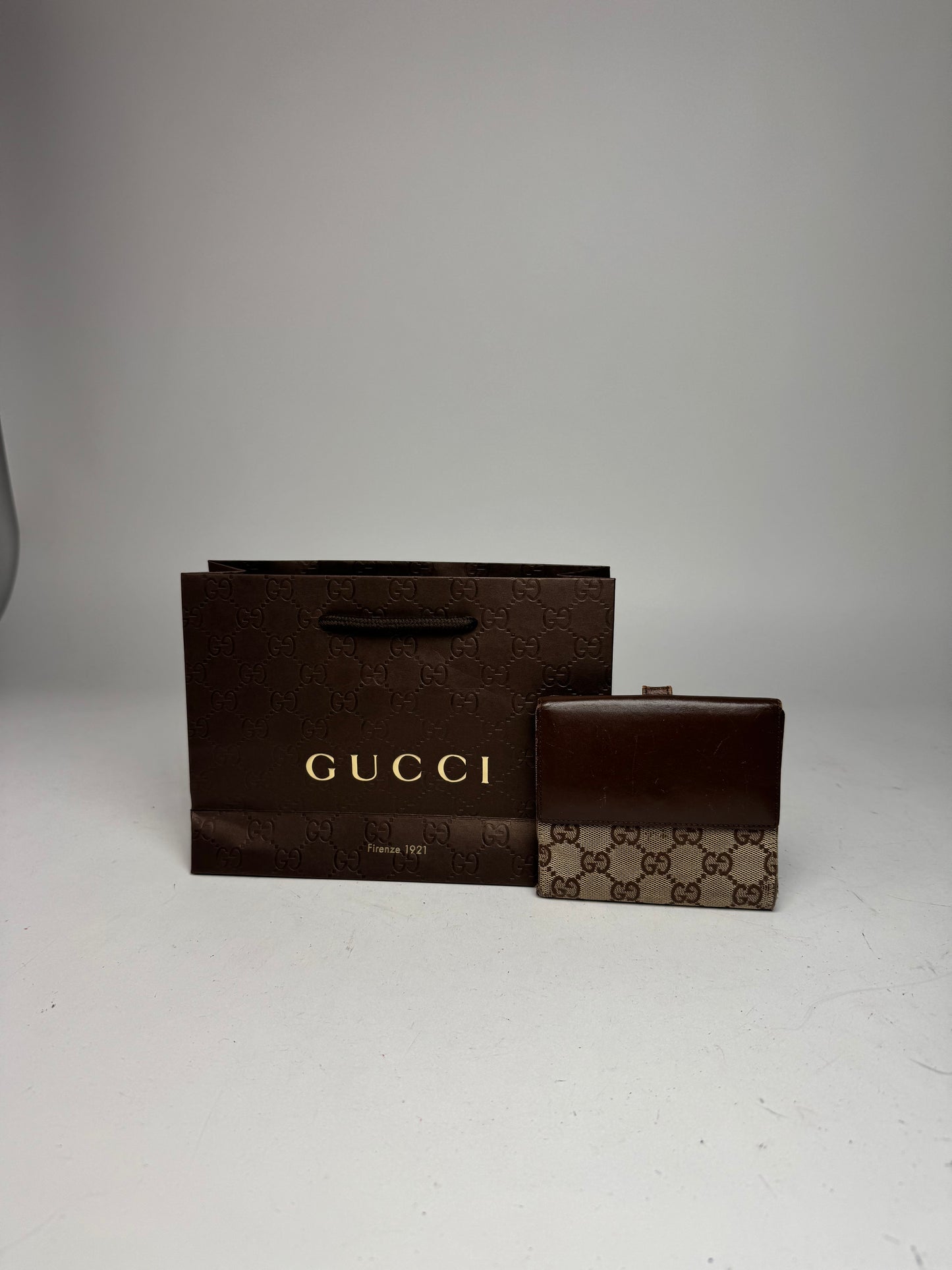 Vintage Gucci Jackie Line Monogram Leather Wallet beige brown