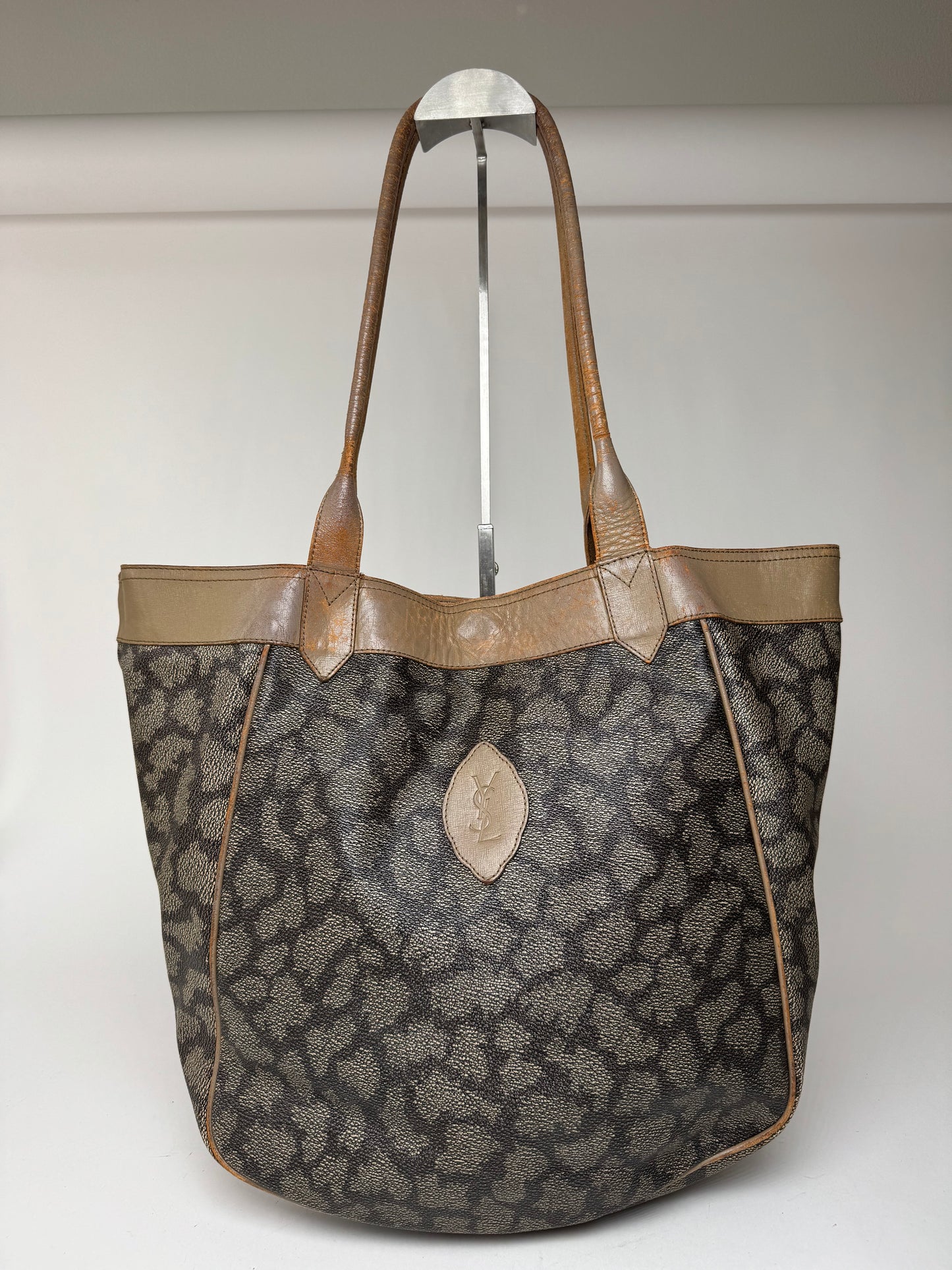 Vintage Yves Saint Laurent Monogram Leather Shopper grey/black