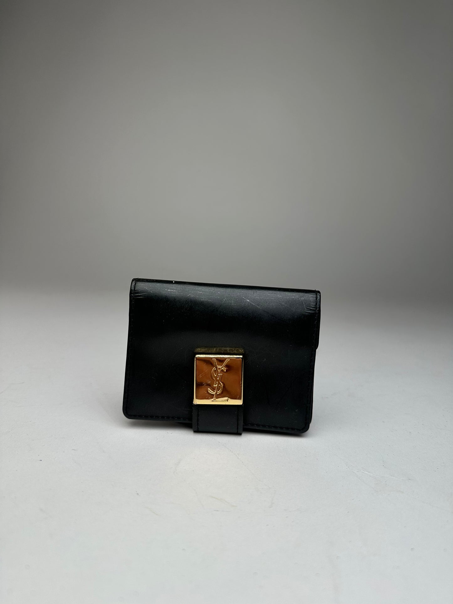 Vintage Yves Saint Laurent Patent Leather Card Holder / Wallet Black