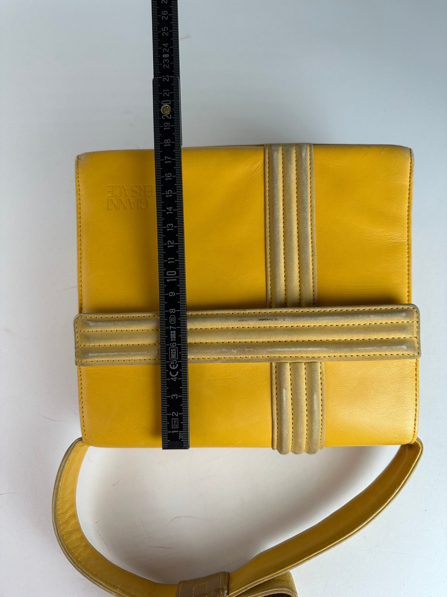 Vintage Gianni Versace Leather Handbag Yellow Grey