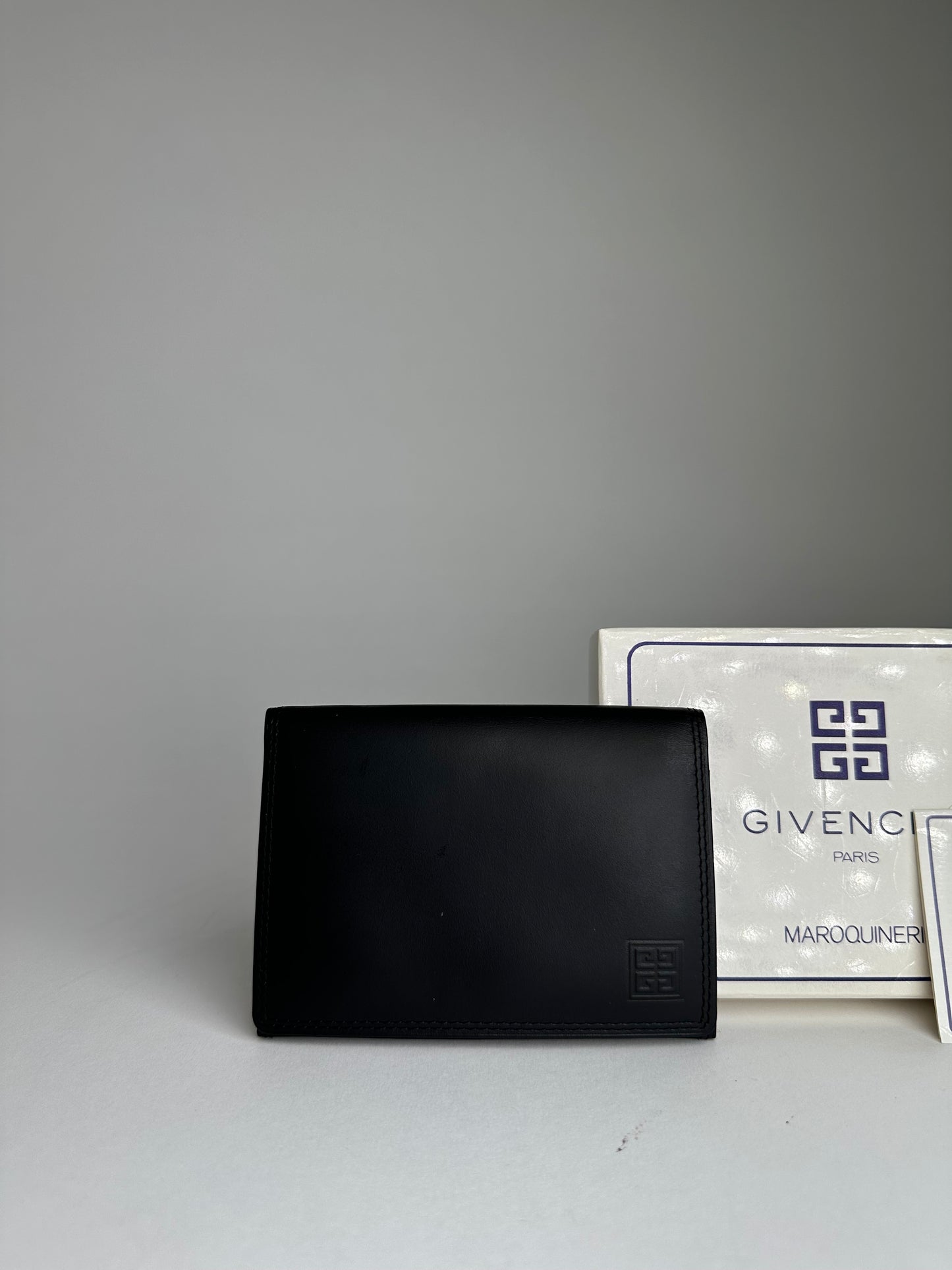 Vintage Givenchy Calf Leather Wallet Black Silver