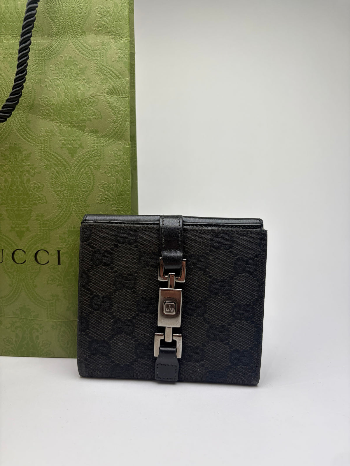Vintage Gucci GG Canvas Bifold Wallet c. 2000s Black Silver