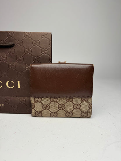 Vintage Gucci Jackie Line Monogram Leather Wallet beige brown
