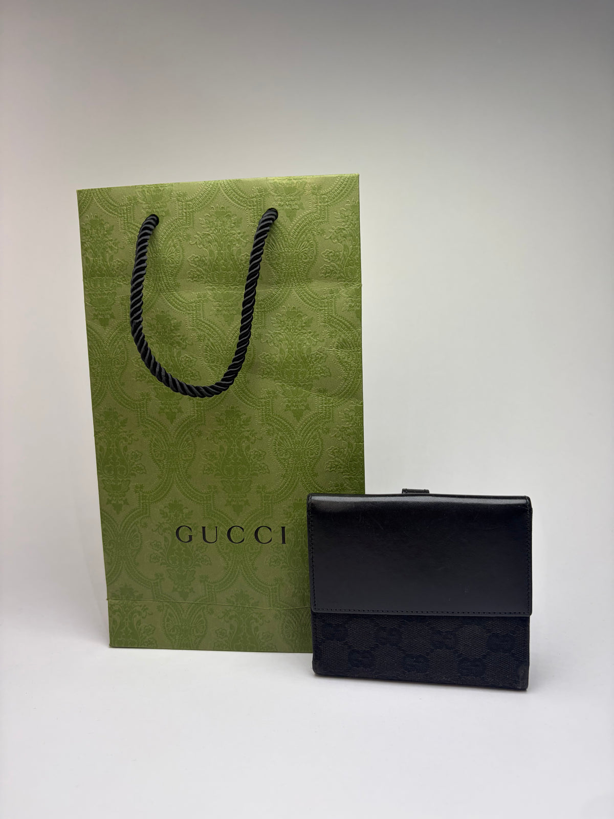 Vintage Gucci GG Canvas Bifold Wallet c. 2000s Black Silver