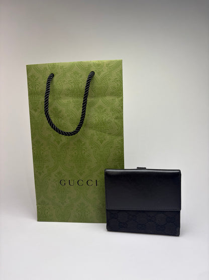 Vintage Gucci GG Canvas Bifold Wallet c. 2000s Black Silver
