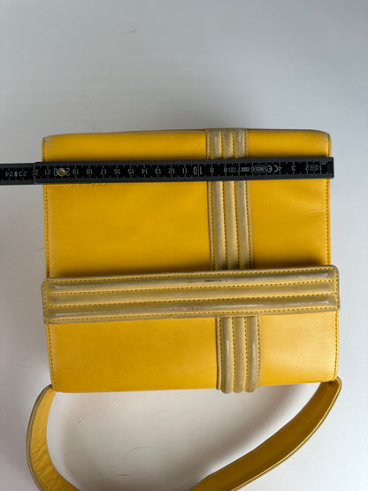 Vintage Gianni Versace Leather Handbag Yellow Grey