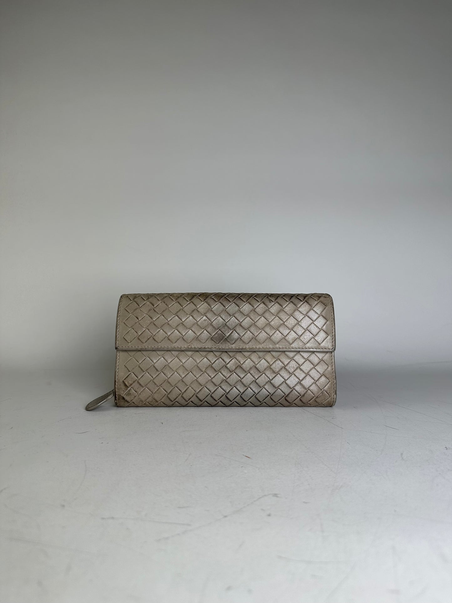 Vintage Bottega Veneta Intrecciato Leather Wallet Beige
