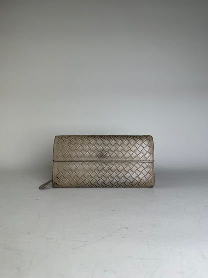 Vintage Bottega Veneta Intrecciato Leather Wallet Beige