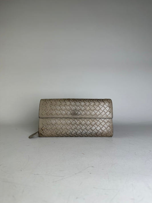 Vintage Bottega Veneta Intrecciato Leather Wallet Beige