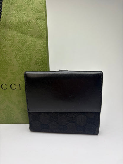 Vintage Gucci GG Canvas Bifold Wallet c. 2000s Black Silver